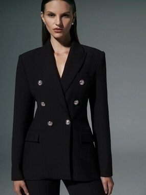 NICHOLAS Black Double-Breasted Blazer with Silver Buttons